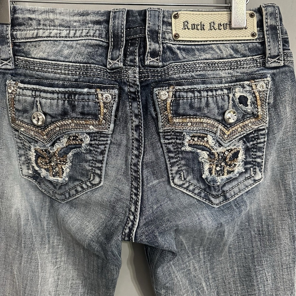 Rock Revival Low Rise Y2K Jeans Size 26 (fits 28x28.5) Betty Boot Rhinestones - Picture 5 of 12